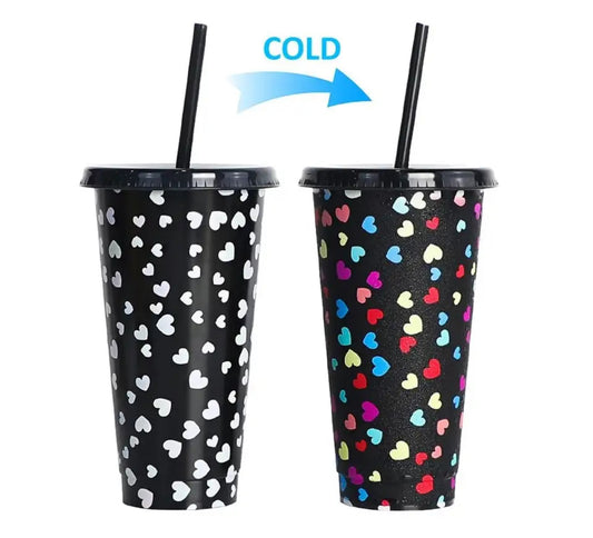 Colour Changing Cold cup with straw