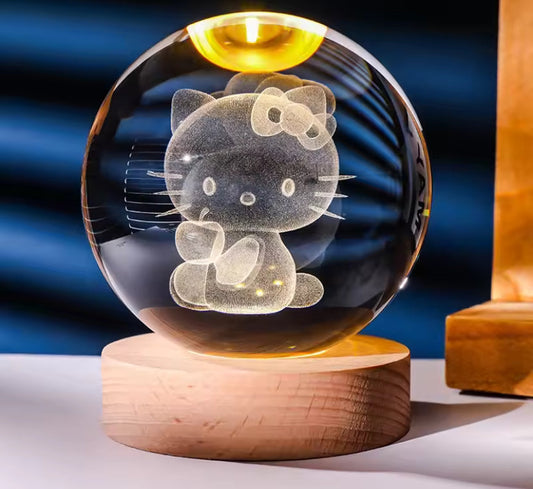 6cm 3D Crystal Ball Crystal Planet Night Light- Hello Kitty